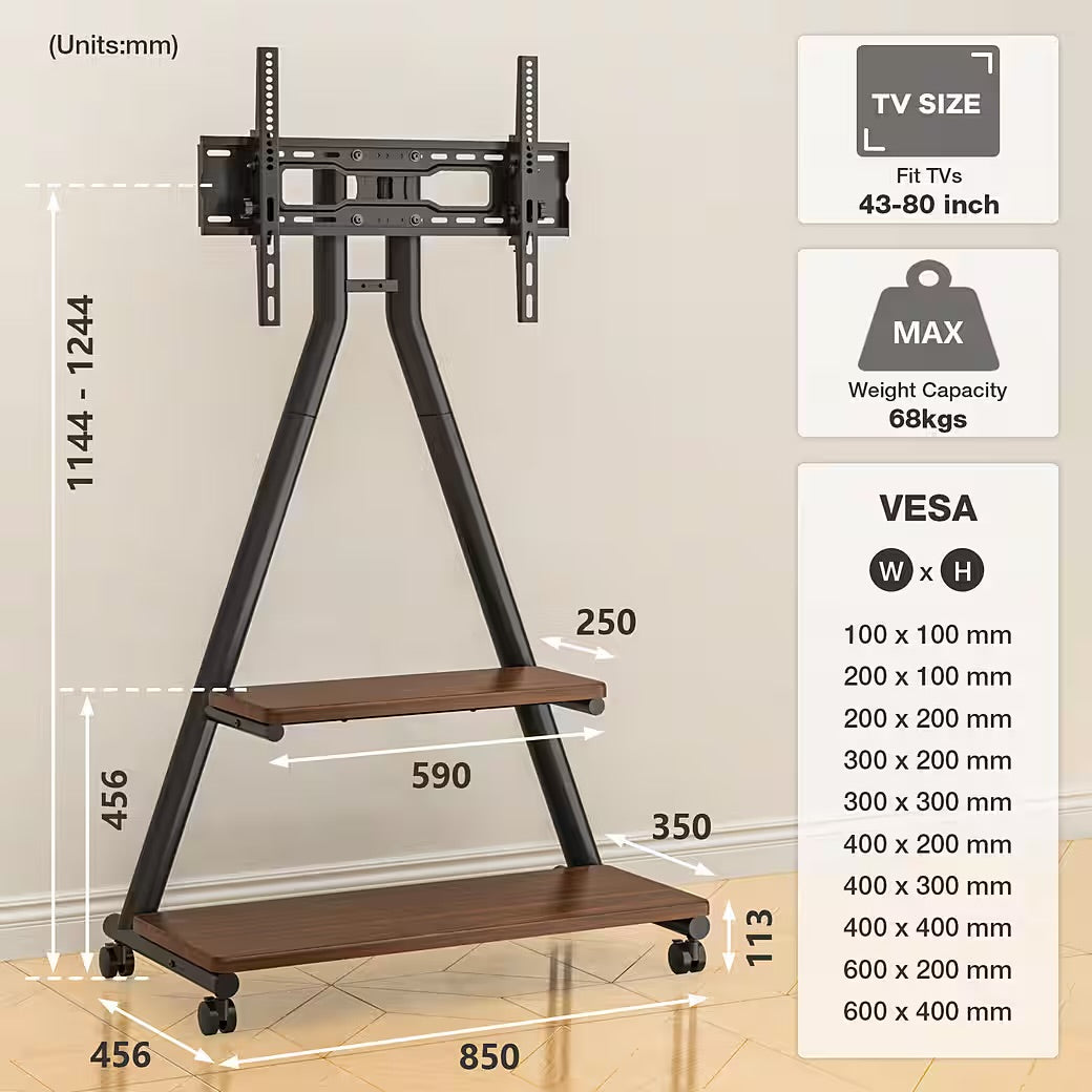 TV-Ständer Rollständer für Fernseher Höhenverstellbar für 32-80 Zoll Fernseher