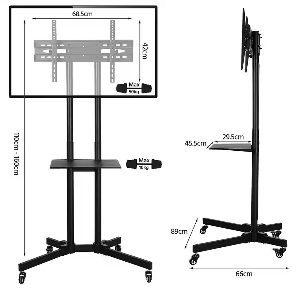 bis 65 Zoll, Mobile TV Standfuß TV-Halterung TV-Rack Rollbar
