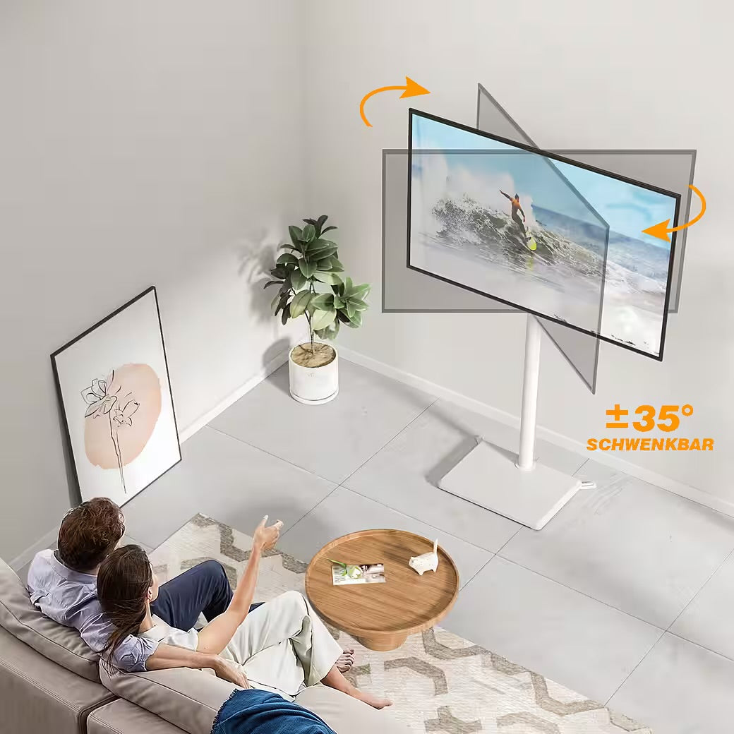 TV-Ständer mit Rollen (32-65 Zoll) Höhenverstellbar Schwenkbar mit Holzfuß