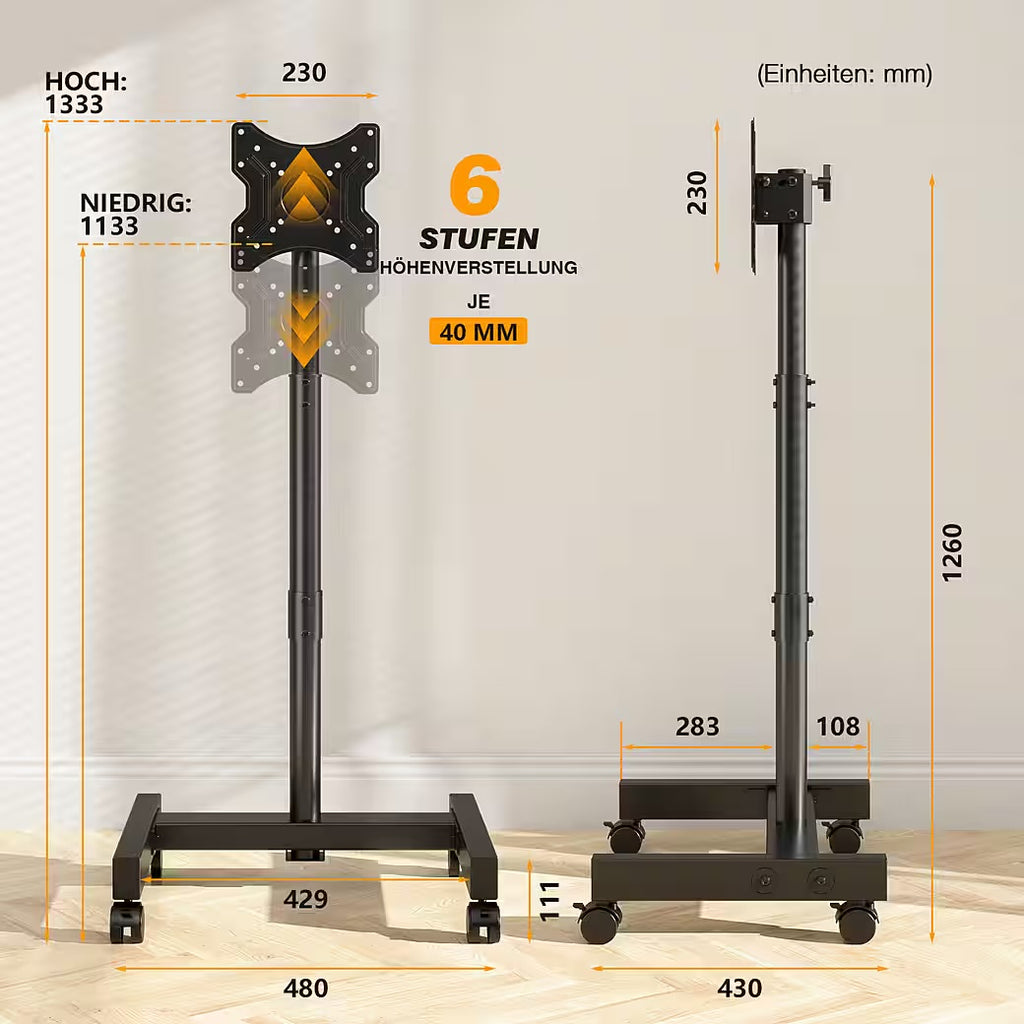 TV-Ständer mit Rollen Mobiler TV Standfuss für 13-50 Zoll Fernseher
