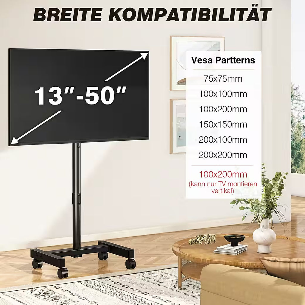 TV-Ständer mit Rollen Mobiler TV Standfuss für 13-50 Zoll Fernseher