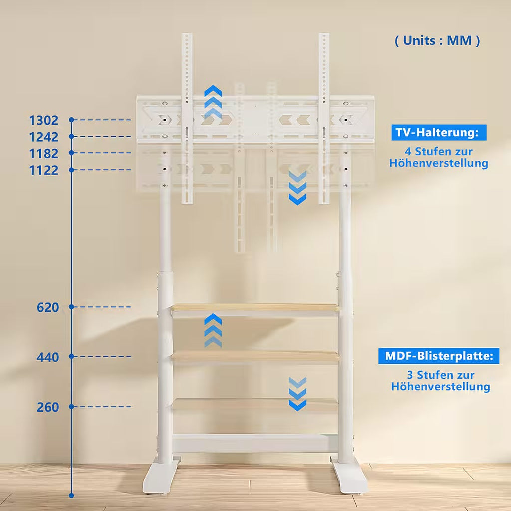 TV-Ständer TV Bodenständer für 60 bis 86 Zoll Fernseher, Regal für Geräte