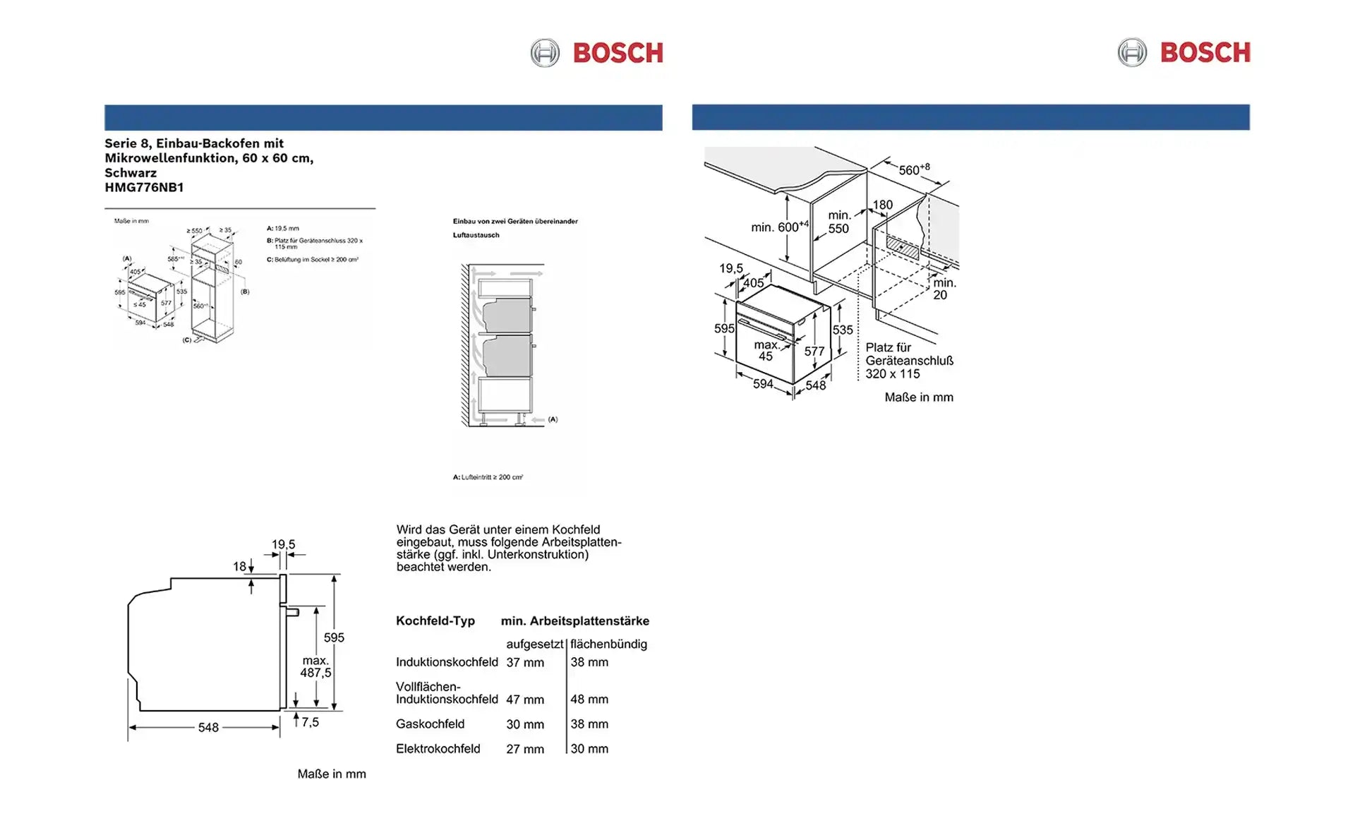BOSCH Einbau-Backofen HMG776NB1
